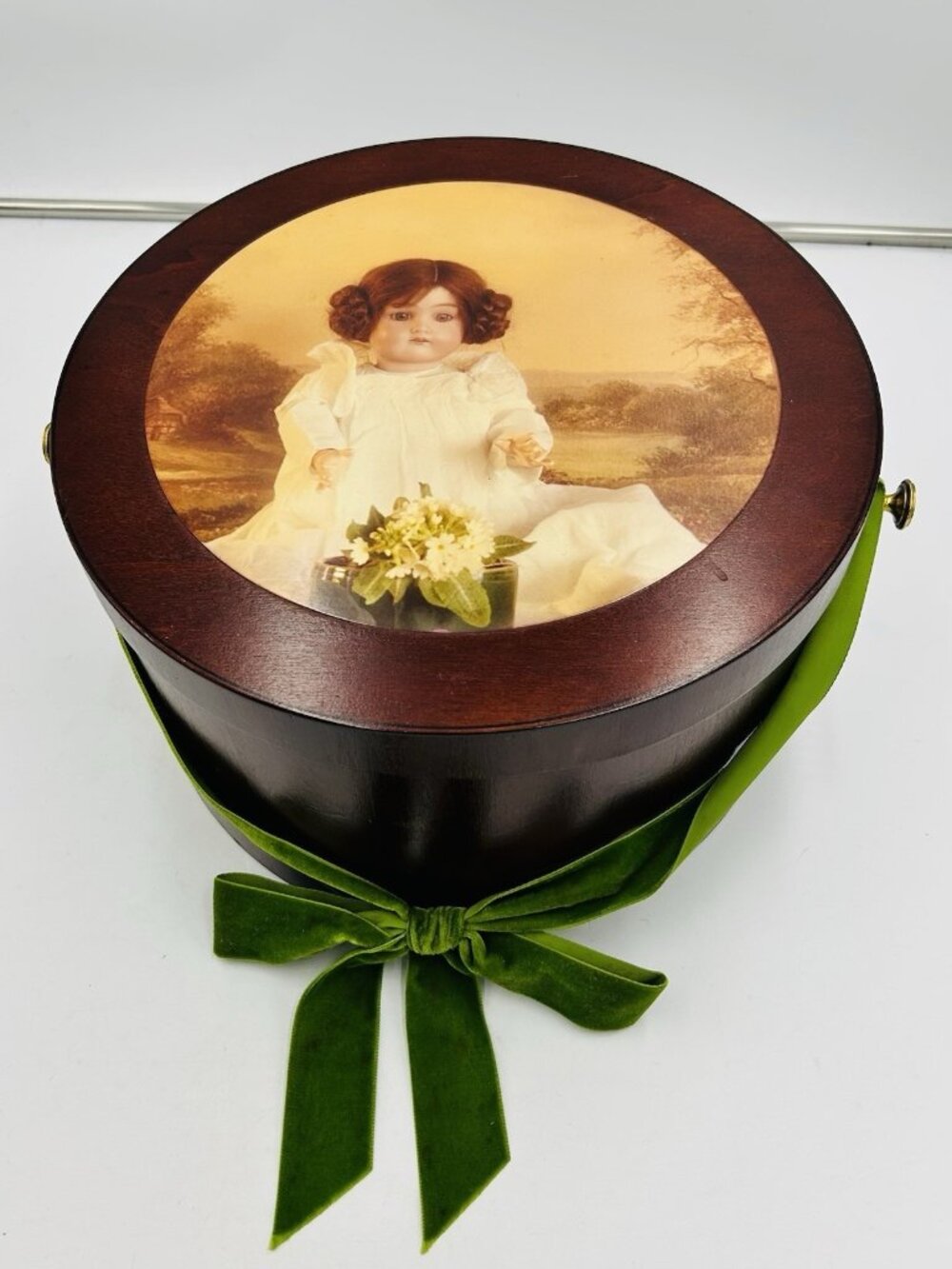 Imago Decorative Hat Box West Germany 12.5" x 8.5" Victorian Doll Design Wooden